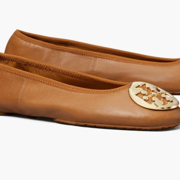 Tory Burch Brown Flats with Gold Logo - Picture 1 of 7